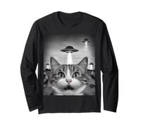 Funny Cat Selfie with UFOs - Alien Adventure Tee Maglia a Manica