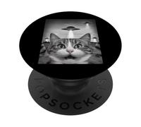 Funny Cat Selfie with UFOs - Alien Adventure Tee PopSockets PopGrip Adesivo
