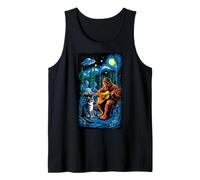 Funny Cat UFO Alien Bigfoot Sasquatch Camping Playing Guitar Canotta