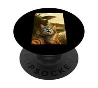Funny Cat UFO Encounter Hilarious Cat Selfie Aliens PopSockets PopGrip Adesivo