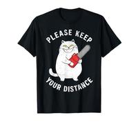 funny cat with chainsaw please keep distance Vintage Maglietta