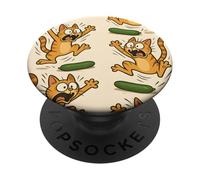 Funny Cats Jumping from Cucumbers Cartoon Pet Humor PopSockets PopGrip Adesivo