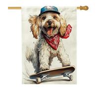 Funny Cavachon Dog House Bandiere 71 x 101 cm Double Face per esterni, Skateboard Sport Cucciolo Standard verticale Tela Home Flag, Cool Fun Pet Front Yard Backyard Stampa Bandiera