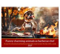 Funny charming animals as barbecue chef (Wall Calendar 2027 DIN A3 landscape), CALVENDO 12 Month Wall Calendar: Funny animals with barbecue apron on the grill with humorous slogans