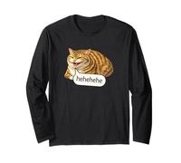 Funny Cheesy Cat Smile Meme Silly Weird Chubby Cat Face Maglia a Manica