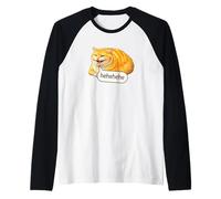 Funny Cheesy Cat Smile Meme Silly Weird Chubby Cat Face Maglia con Maniche Raglan