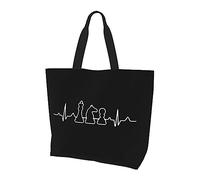 Funny-Chess-Heartbeat-Chess-Master-Chess-Lovers Borsa da donna in tela leggera borsa shopping riutilizzabile nera