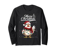 Funny Chicken Christmas Lights Farm Animal Cute Xmas Holiday Maglia a Manica