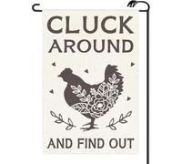 Funny Chicken Cluck Around and Find Out Bandiera da giardino verticale a doppia faccia Fattoria Pollo Coop Piccole Bandiere Agriturismo