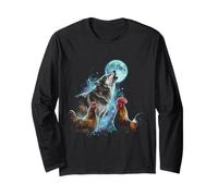 Funny Chickens Shirt Chickens And Wolf Howling at The Moon Maglia a Manica
