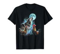 Funny Chickens Shirt Chickens And Wolf Howling at The Moon Maglietta