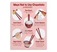 Funny Chopsticks Mistakes Poster Ways Not to Use Chopsticks Table Manners Educational Wall Art for Kitchen Decor and Gifts(Framed,16x24inch(40x60cm))