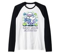 Funny Chost Mode Activated Gamer Gaming Cute Halloween Maglia con Maniche Raglan