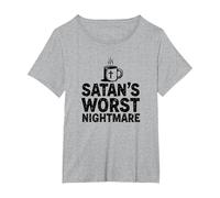 Funny Christians: Satan's Worst Nightmare Tazza da caffè Maglietta, Donna Plus-Size, Grigio Melange, 2X