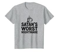 Funny Christians: Tazza da caffè Satan's Worst Nightmare Maglietta, Bambini, Grigio Melange, 6 Anni