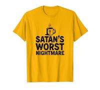 Funny Christians: Tazza da caffè Satan's Worst Nightmare Maglietta, Uomo, Oro Brillante, M