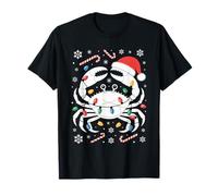 Funny Christmas Crab with Santa Hat Christmas Beach Maglietta
