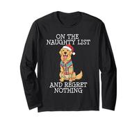 Funny Christmas Golden Retriever Naughty List Maglia a Manica