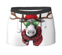(Funny Christmas Moose) Boxer Uomo Intimo Maschile Comodi Uomo Pantaloncini Boxer Traspirante Mutande per L'Uso Quotidiano Sportivi M