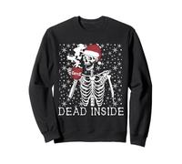 Funny Christmas Skeleton Drinking Coffee Skull Dead Inside Felpa