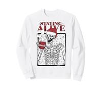 Funny Christmas Skeleton Drinking Coffee Skull Staying Alive Felpa
