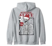 Funny Christmas Skeleton Drinking Coffee Skull Staying Alive Felpa con Cappuccio