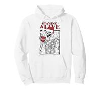 Funny Christmas Skeleton Drinking Coffee Skull Staying Alive Felpa con Cappuccio