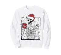 Funny Christmas Skeleton Drinking Coffee Smiling Skull Felpa