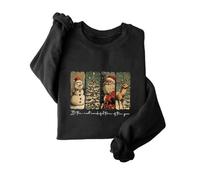 Funny Christmas Sweartshirts for Women Xmas Fleece Pullover Holiday Tops Vintage Santa Long Sleeve Tops, Nero , XL