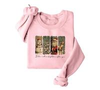 Funny Christmas Sweartshirts for Women Xmas Fleece Pullover Holiday Tops Vintage Santa Long Sleeve Tops, Colore: rosa., M
