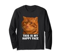 Funny Chubby Cat Meme This is My Happy Face Weird Cat Face Maglia a Manica