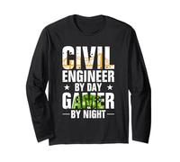 Funny Civil Engineer By Day Gamer By Night Engineering Maglia a Manica