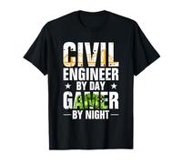 Funny Civil Engineer By Day Gamer By Night Engineering Maglietta