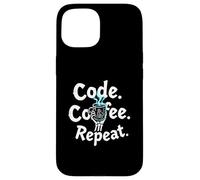 Funny Code Coffee Repeat Programmer Skeleton Hand Design Custodia per iPhone 15