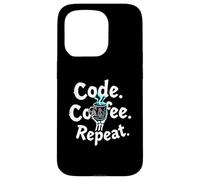 Funny Code Coffee Repeat Programmer Skeleton Hand Design Custodia per iPhone 15 Pro