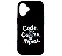 Funny Code Coffee Repeat Programmer Skeleton Hand Design Custodia per iPhone 16