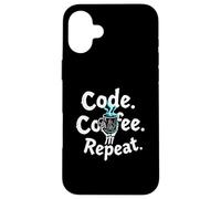 Funny Code Coffee Repeat Programmer Skeleton Hand Design Custodia per iPhone 16 Plus