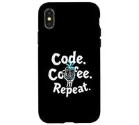 Funny Code Coffee Repeat Programmer Skeleton Hand Design Custodia per iPhone X/XS