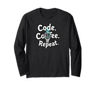Funny Code Coffee Repeat Programmer Skeleton Hand Design Maglia a Manica