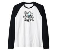 Funny Code Coffee Repeat Programmer Skeleton Hand Design Maglia con Maniche Raglan