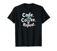 Funny Code Coffee Repeat Programmer Skeleton Hand Design Maglietta