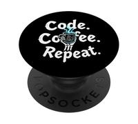 Funny Code Coffee Repeat Programmer Skeleton Hand Design PopSockets PopGrip Adesivo