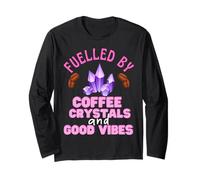 Funny Coffee Crystals And Good Vibes Witch Citazione Halloween Maglia a Manica