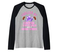 Funny Coffee Crystals And Good Vibes Witch Citazione Halloween Maglia con Maniche Raglan