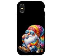 Funny Coffee Gnome Pattern With Peace Sign For Groovy Hippie Custodia per iPhone X/XS
