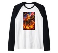 Funny Coffee Orange Cat Riding T-Rex in Cosmic Galaxy UFO Maglia con Maniche Raglan