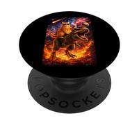 Funny Coffee Orange Cat Riding T-Rex in Cosmic Galaxy UFO PopSockets PopGrip Adesivo