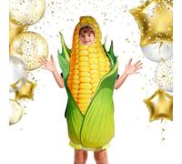 Funny Corn Costume Outfit, Plush Food Costume Suit, 55x27 Inches Party Apparel with Soft Padding, Lightweight Fabric Dress Costumes, Novelty Vegetable Outfit with Cartoon Style for Carnival Stage