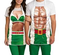 Funny Couples Aprons - 2 pezzi Muscle & Bikini Smock Set, His and Hers Christmas Aprons with 2D Muscle and Bikini Print, Funny Couples Cooking Smock | Apron Set for Adult Chef Baking Grilling BBQ