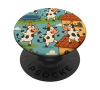 Funny Cow Cartoon Dancing Party Animal Celebration Art PopSockets PopGrip Adesivo